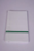 Mens Cotton Blend White Dhoti Single Small  Border 2.00 m|QS-04 FOREST GREEN