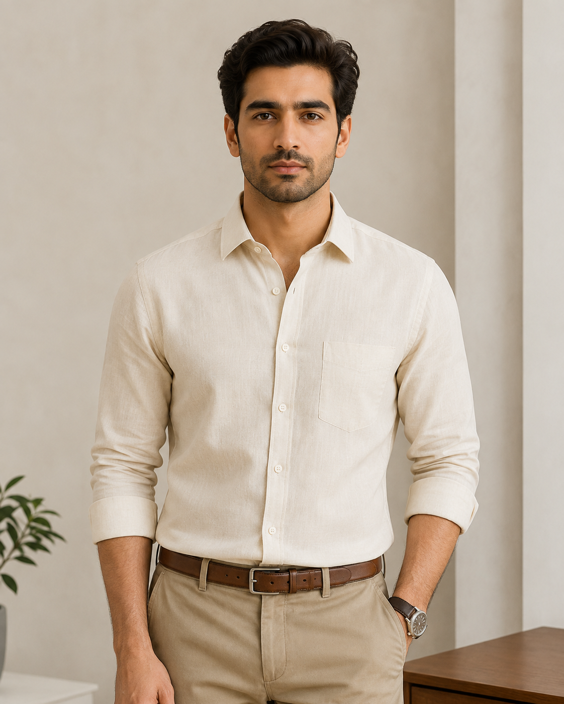 Excel Formal Cream Shirt For Men