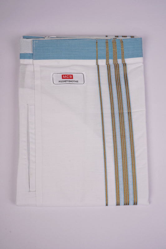 PKT FS-01 VELCRO WHITE SINGLE DHOTI - blue