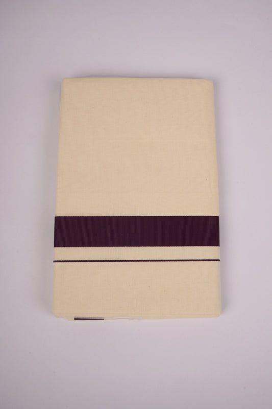 FD-08C CREAM DOUBLE DHOTHIE 3.80 MTR-Dark Brown