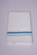 Mens White Single Dhoti Cotton Blend with Big Border Stitched - 2.00M | HS-17 - Ajantha Blue