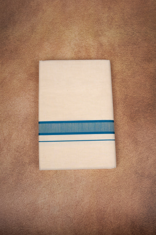 FD-174C CREAM DOUBLE DHOTHIE 3.80 MTR - Dark blue