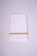 Mens White Single Dhoti Cotton Blend with Small Border - 2.00M | SS-25 - Orange