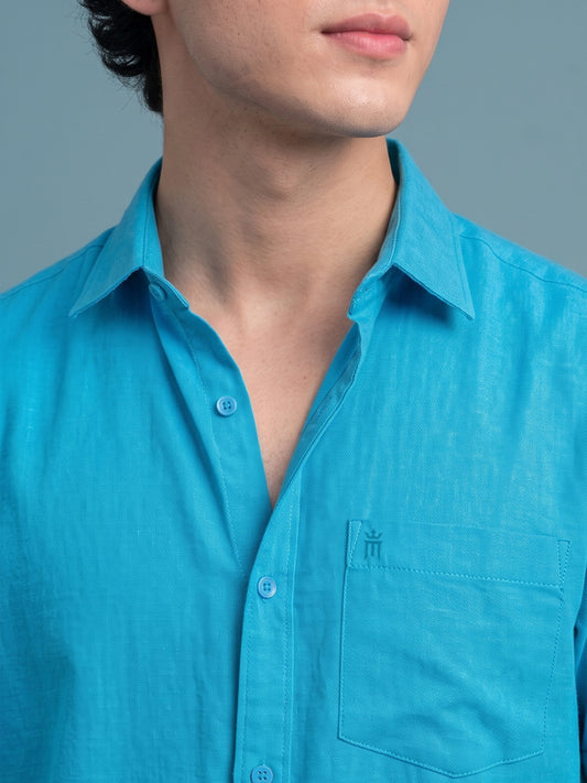 Stain Free Half Sleeve Formal Blue Men Shirt-68003