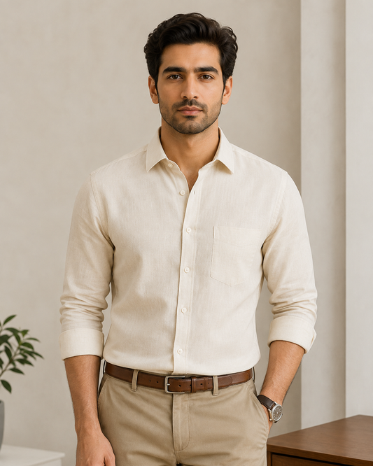 Excel Formal Cream Shirt For Men