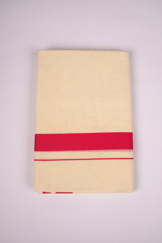 FD-08C CREAM DOUBLE DHOTHIE 3.80 MTR-Dark Pink