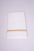 Mens White Single Dhoti Cotton Blend with Small Border - 1.90M | SS-23 - Orange