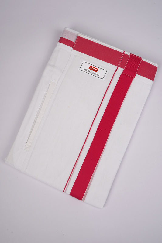 PKT FD-01 VELCRO WHITE DOUBLE DHOTI - Dark Pink