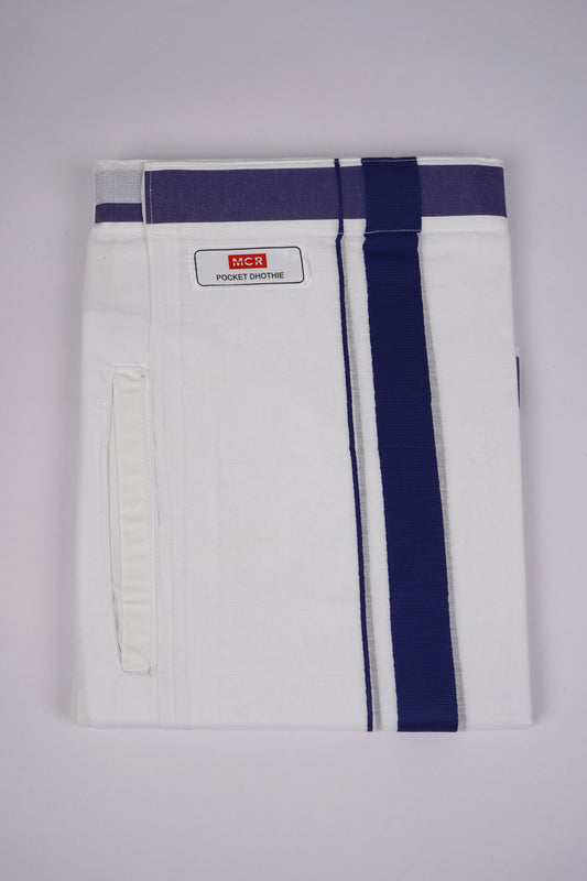 PKT FD-01 VELCRO WHITE DOUBLE DHOTI - Ink Blue