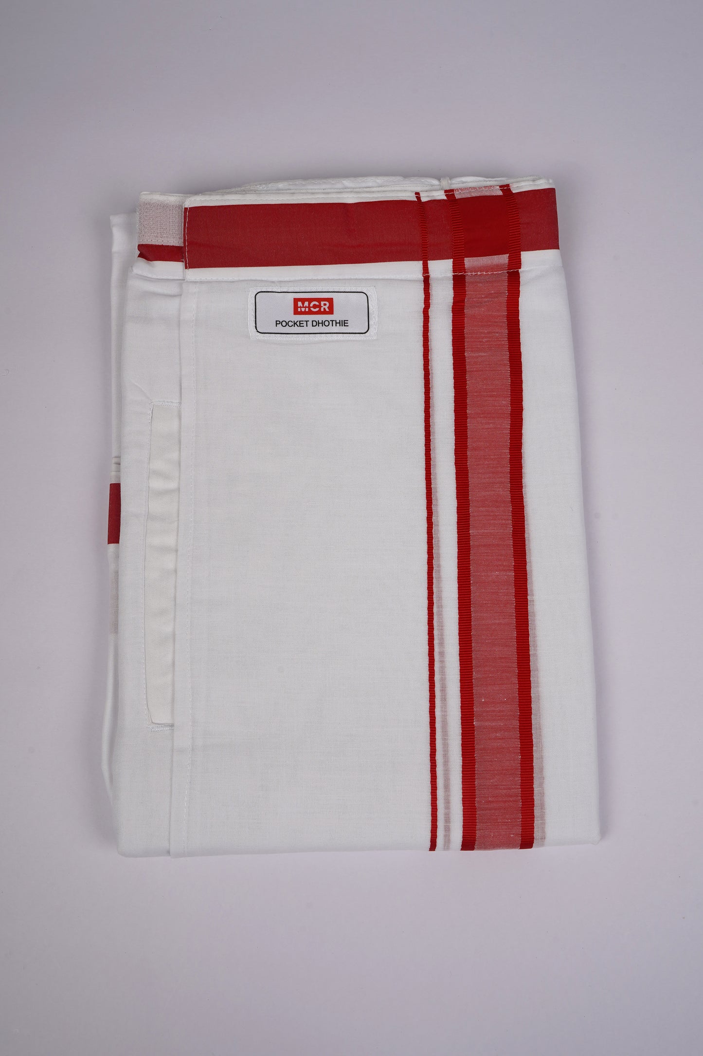 PKT FD-02 VELCRO WHITE DOUBLE DHOTI - Red