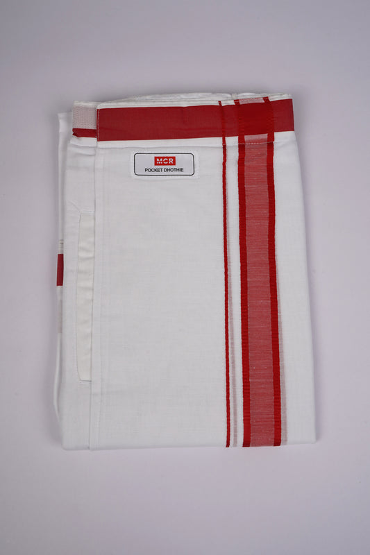 PKT FD-02 VELCRO WHITE DOUBLE DHOTI - Red
