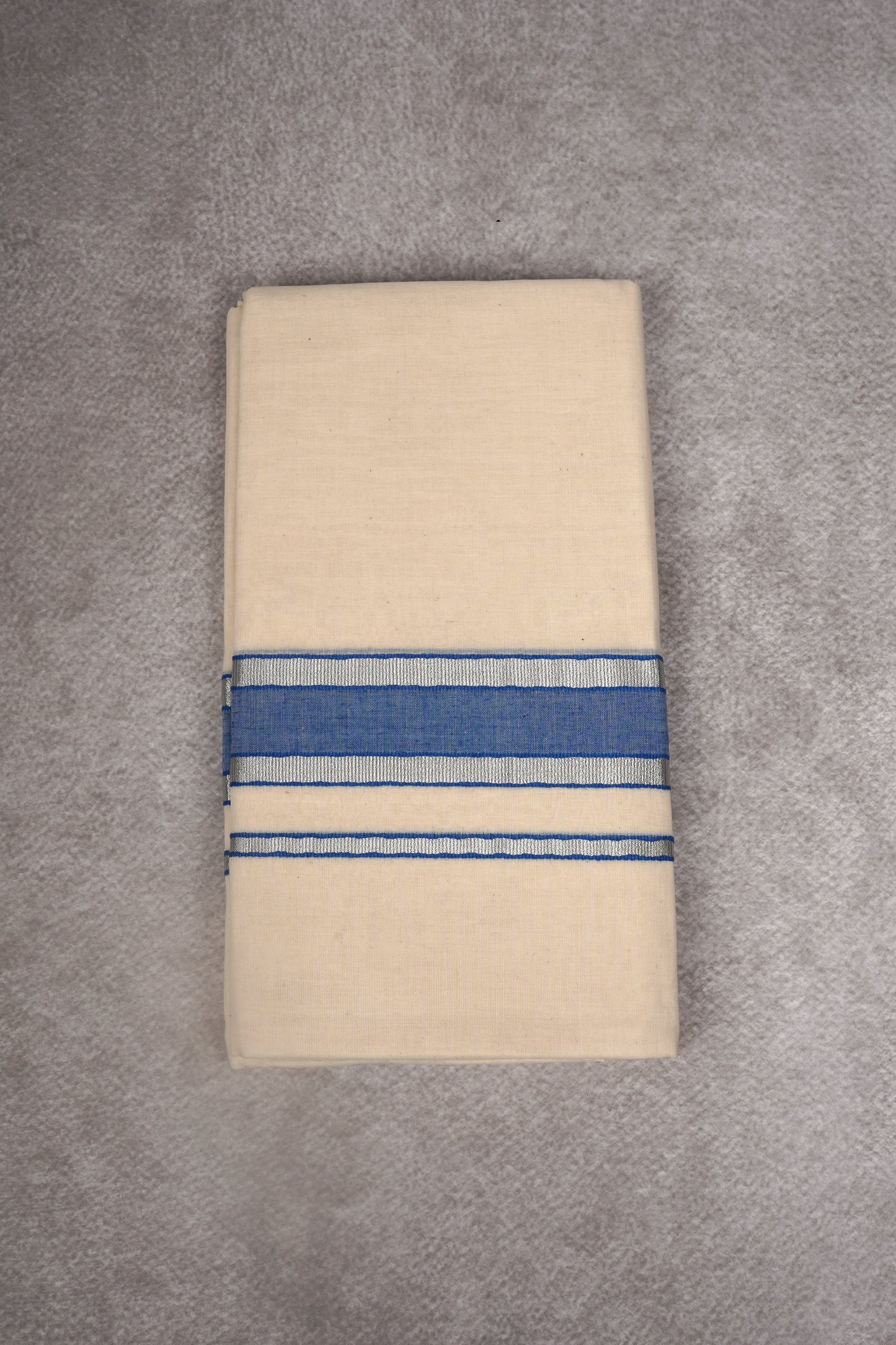 FCD-01C CREAM DOUBLE DHOTHIE 4.00 MTR - Ink Blue