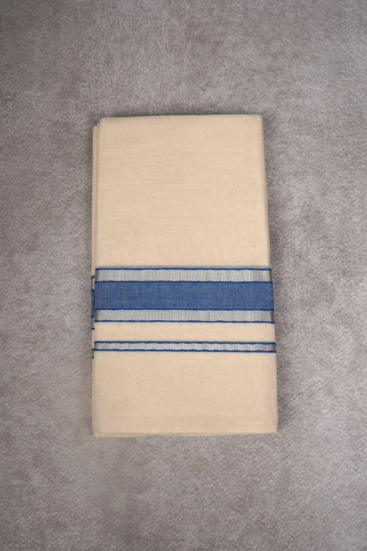 FCD-01C CREAM DOUBLE DHOTHIE 4.00 MTR - Ink Blue