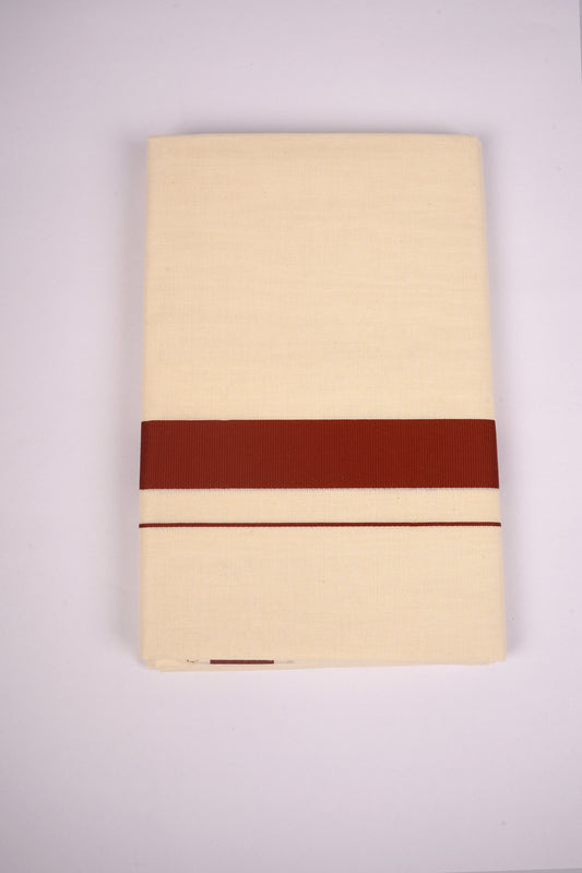 FD-08C CREAM DOUBLE DHOTHIE 3.80 MTR-Dark Brown