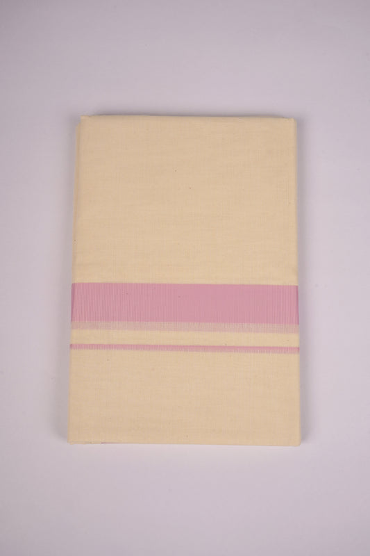 FD-08C CREAM DOUBLE DHOTHIE 3.80 MTR-Light Pink