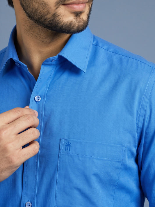 Stain Free Full Sleeve Formal Blue Color Shirt For Men-68007