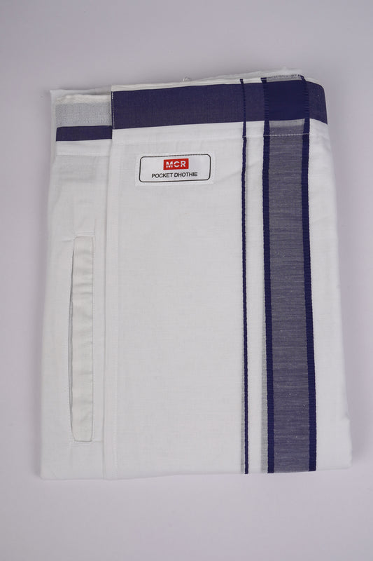 PKT FD-02 VELCRO WHITE DOUBLE DHOTI - Blue