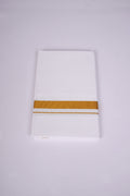 Mens Cotton Blend Single White Dhoti With Gold Jari Border 2.00 mtr-GLS-09