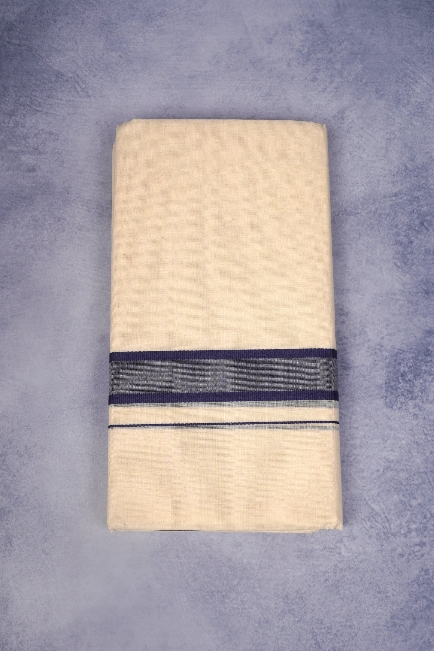 FCD-471C CREAM DOUBLE DHOTHIE 3.80 MTR - Dark Blue