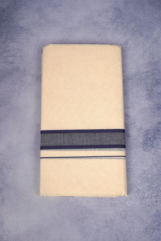 FCD-471C CREAM DOUBLE DHOTHIE 3.80 MTR - Dark Blue
