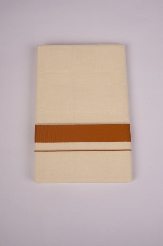 FD-08C CREAM DOUBLE DHOTHIE 3.80 MTR-Light Brown