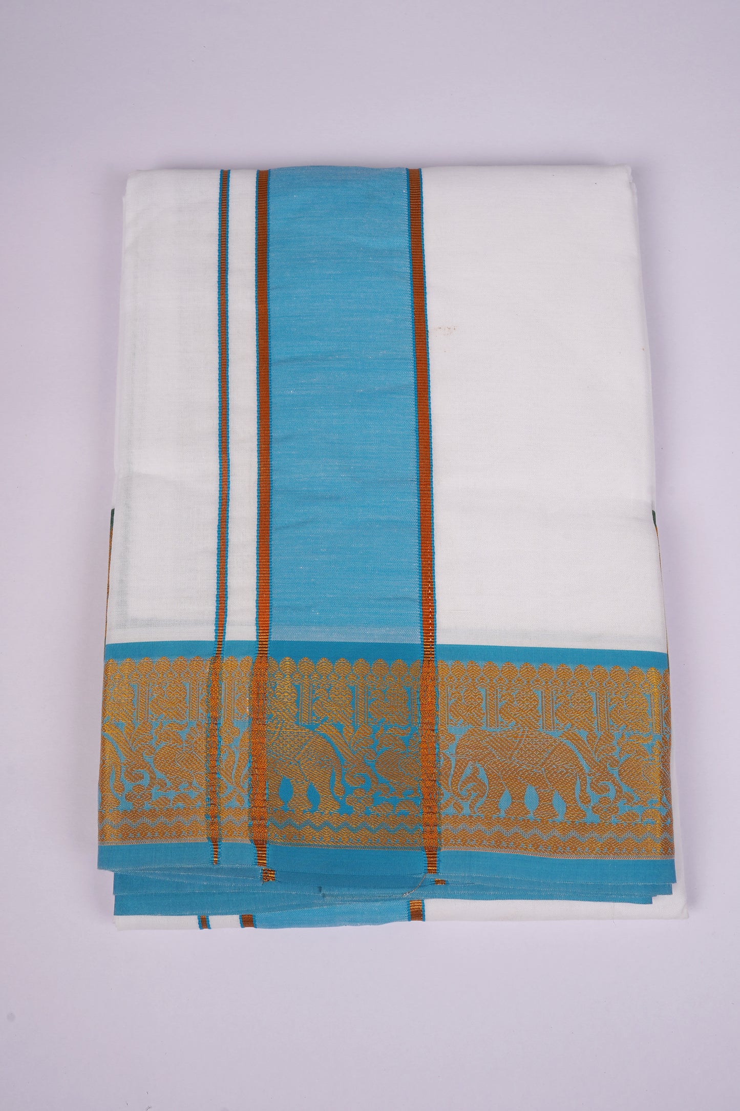 PK-9X5-12 SET WHITE DOUBLE DHOTI - blue