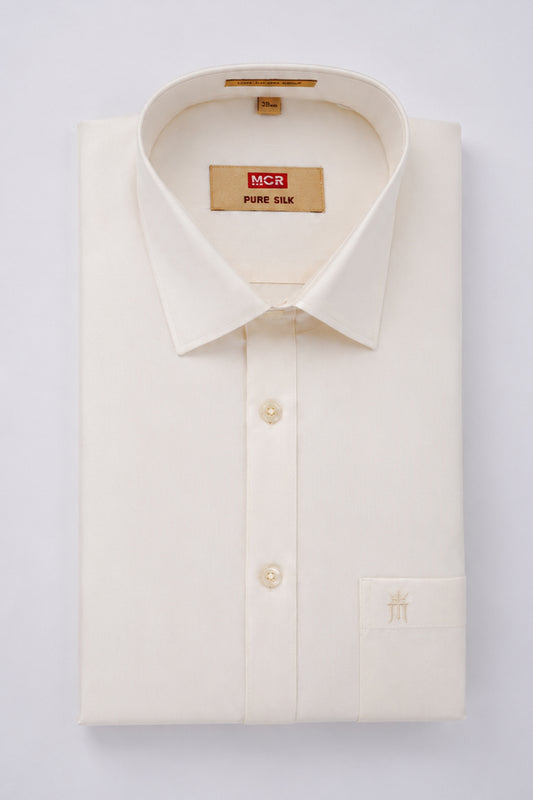 2 Pcs Combo Pure Silk Shirt Full Sleeve - Cream