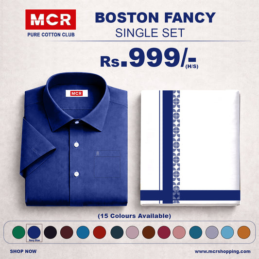 BOSTON FANCY SINGLE SET H/S - (ASSORTED PATTERN) (Ink Blue (04)