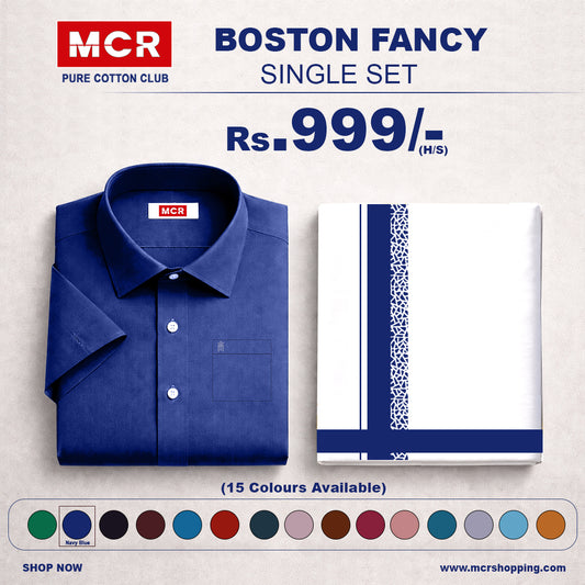 BOSTON FANCY SINGLE SET H/S - (ASSORTED PATTERN) (Ink Blue (04)
