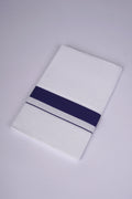 Mens Cotton Blend White Dhoti Single Fancy Border 2.00 m|FS-98 NAVY BLUE