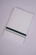 Mens White Double Dhoti Pure Cotton with Small Border - 3.80M | HD-27-Dark Green