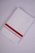 Pure  Cotton White Dhoti Double Small  Border 3.80 m|HD-24 RED