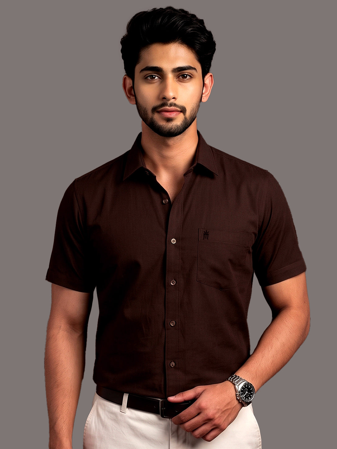Stain Free Half Sleeve Formal Brown Color Shirt For Men-68006