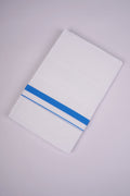 Pure  Cotton White Dhoti Double Small  Border 4.00 m|HD-29 DODGER BLUE