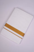 Mens 100% Pure Cotton White Dhoti Double Weave with Gold Jari Border - GLD-99 4.00 m