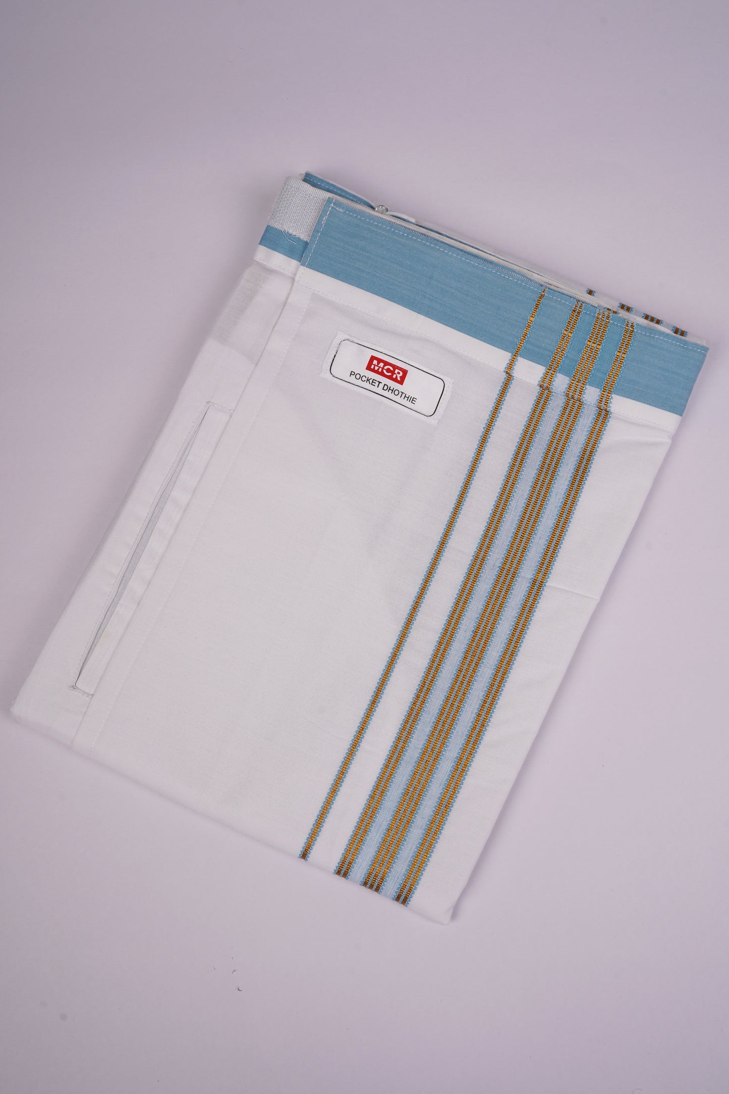 PKT FS-01 VELCRO WHITE SINGLE DHOTI - blue