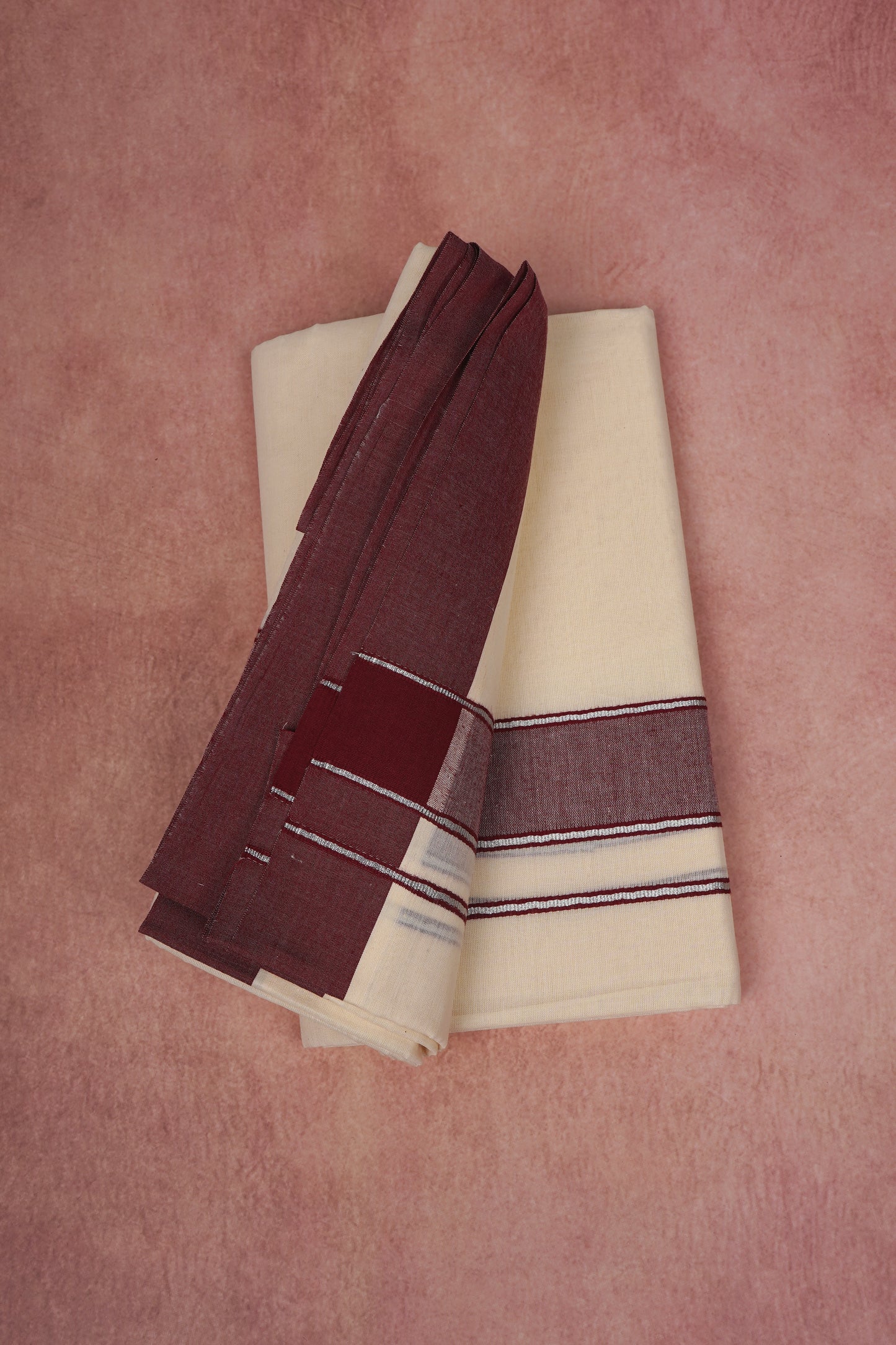 FCD-364C CREAM DOUBLE DHOTHIE 3.80 MTR - Brown