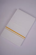 Mens Cotton Blend White Dhoti Double Small  Border 3.80 m|SD-03 GOLDEN YELLOW