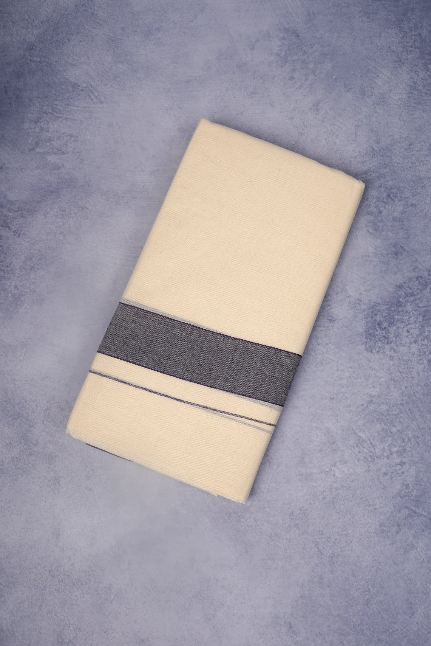FCD-39C CREAM DOUBLE DHOTI  4.00 MTR - Dark Blue