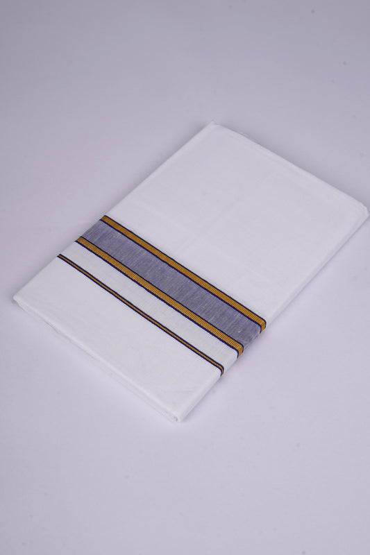 Mens Cotton Blend White Dhoti Single Fancy Border 2.00 m|FS-106 ASH