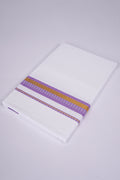 Mens  100 % Cotton White Single Dhoti With Fancy Border LAVENDOR 2.00 m|FS-93