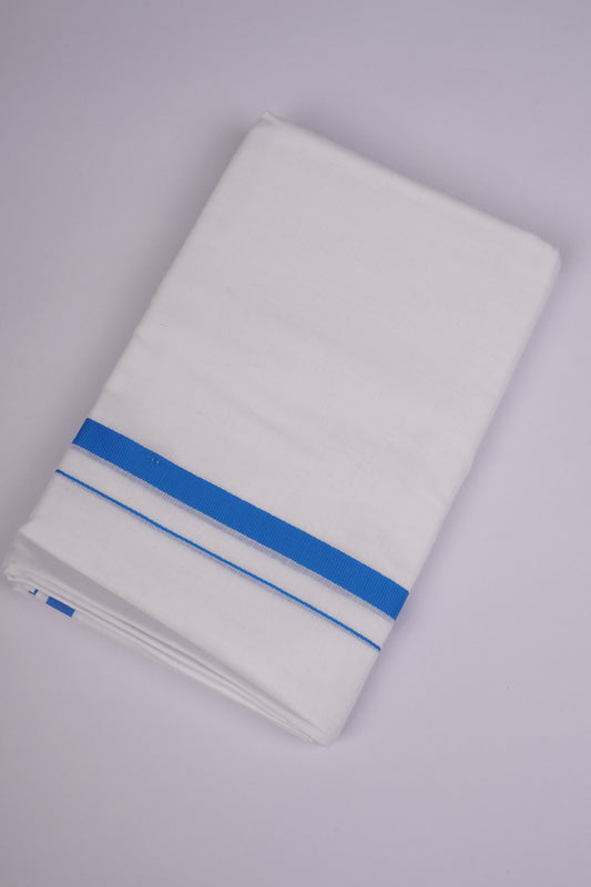 HD-32 WHITE DOUBLE DHOTI  3.70 MTR - Blue