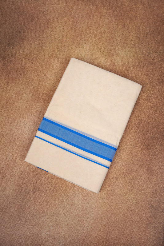 FD-174C CREAM DOUBLE DHOTI  3.80 MTR - Ajantha Blue