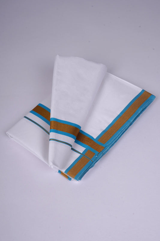 FS-103 W/S DHOTI 2.00 MTR - GOLD AJANTHA BLUE