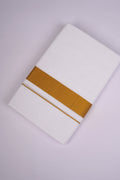 Mens White Double Dhoti Cotton Blend with Gold Jari Border - 3.80M | GLD-82