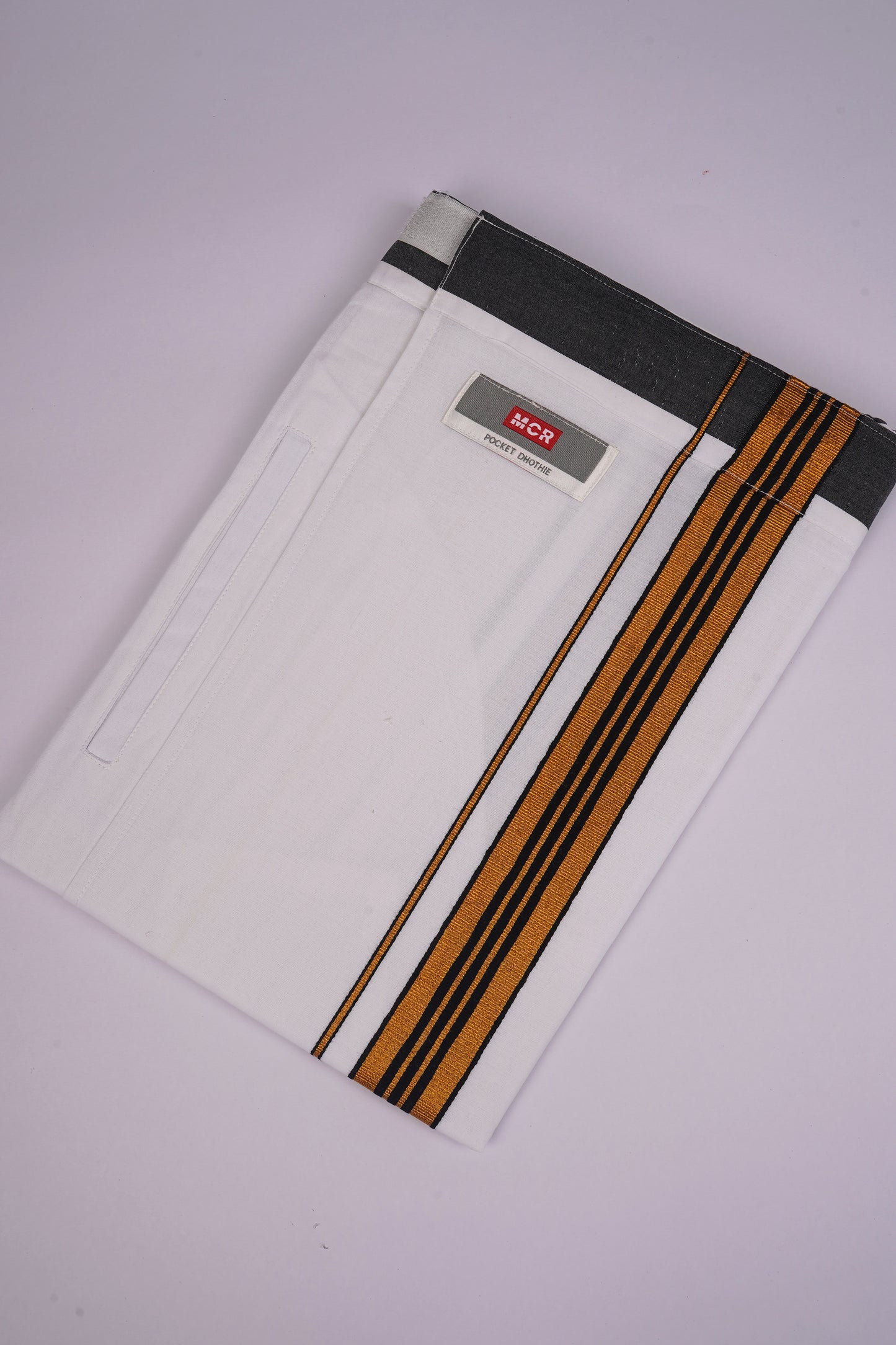 PKT FS-01 VELCRO WHITE SINGLE DHOTI -Gold Black