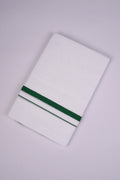 Mens White Double Dhoti Pure Cotton with Small Border - 3.80M | HD-27  3.80 MTR - green