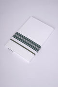 Mens White Single Dhoti Pure Cotton with Fancy Border - 2.00M | FS-99 - DARK GREEN