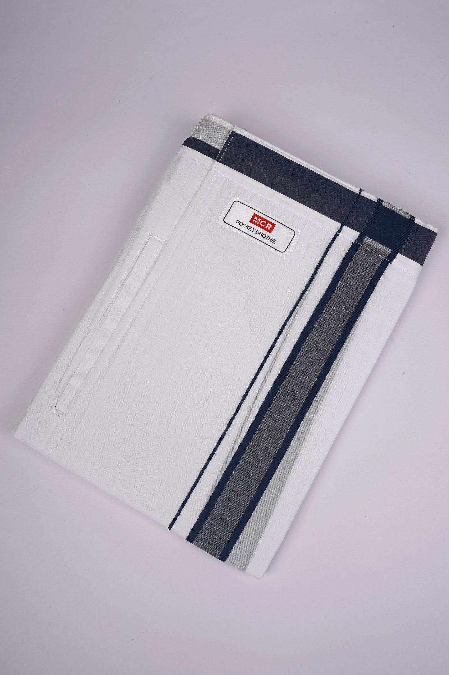 PKT FD-02 VELCRO WHITE DOUBLE DHOTI - Blue