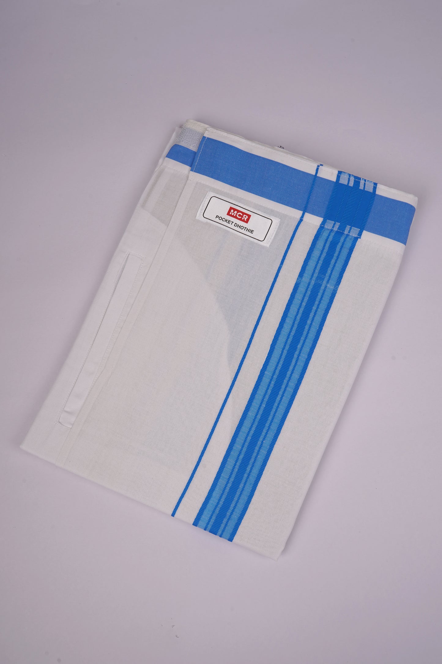 PKT FS-01 VELCRO WHITE SINGLE DHOTI - Light Blue